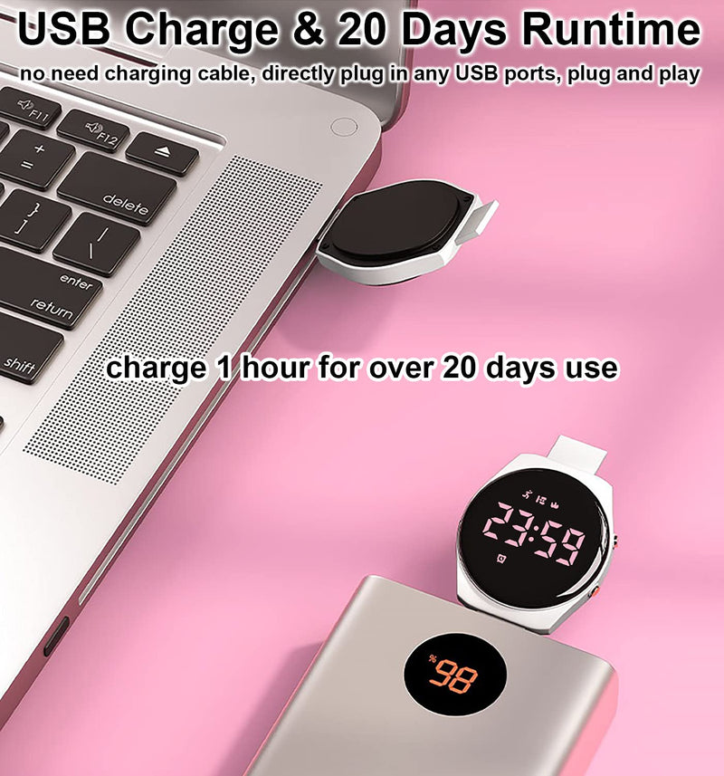 [Australia] - HUYVMAY Fitness Tracker Pedometer Watch No App No Phone Required, USB Charge 1 Hour for 20 Days Use, IP68 Waterproof Watch with Alarm Clock Timer Distance Calorie Step Tracker for Kids and Women White+Pink 