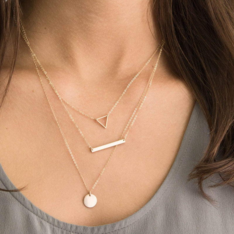 [Australia] - DeScount Dainty Geometric Pendant Necklace,Triangle,Circle,Square,Bar,Star Layering Pendant Necklaces for Women Triangle 