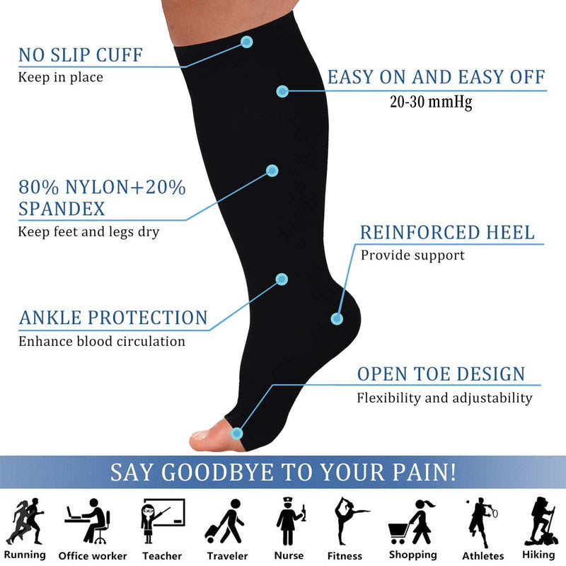 [Australia] - Blahhey 5XL Extra Wide Calf Compression Socks Toeless for Women Men 20-30 mmHg Plus Size Black 5X-Large 