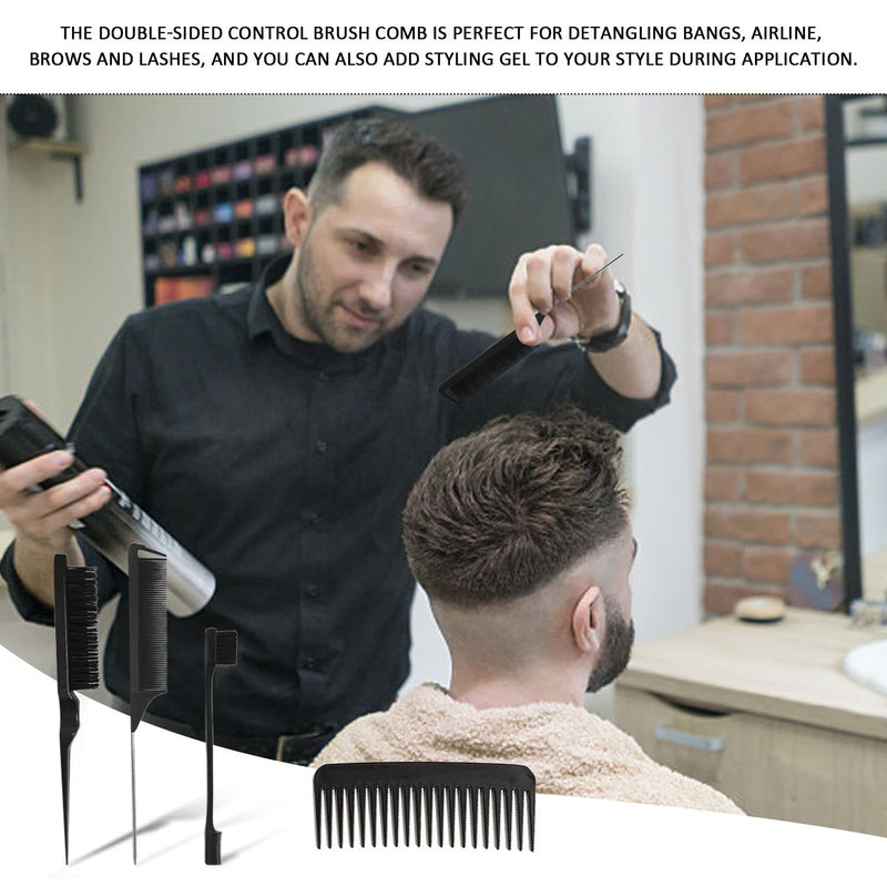 [Australia] - 3-Piece Heat Resistant Anti-Static Comb Grooming Edge Brush, Curling Comb Fluffy Hair Comb Steel Needle Tip Tail Comb for Hairdressing with 4 Duckbill Clips and 1 Wide Tooth Comb 