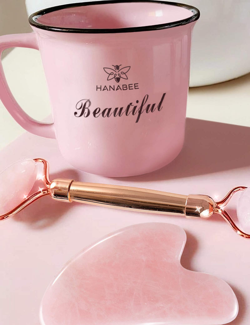 [Australia] - Gua Sha Jade Roller,Rose Quartz Face Roller Skin Care Tools,Beauty Facial Massager,Eye Roller For Puffy Eyes,Self Care Gifts For Women,HANABEE Skincare Sets & Kits (Rose Quartz) Rose Quartz 