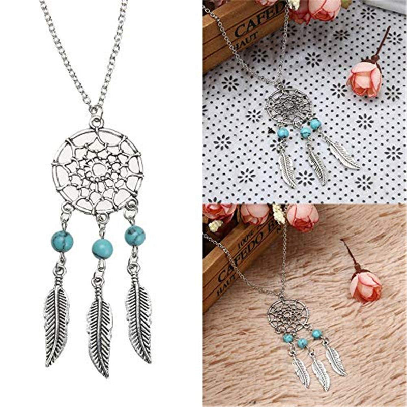 [Australia] - Bohemian Dream Catcher Necklace, AILUOR Feather Turquoise Beads Long Chain Necklace Jewelry for Women Girl Gifts A 