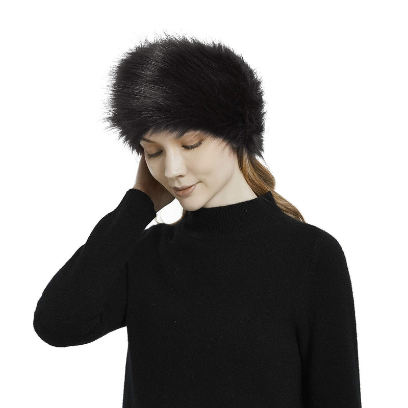 [Australia] - Sanlykate Faux Fur Headband with Elastic, Winter Furry Ear Warmer Earmuffs for Women Black 