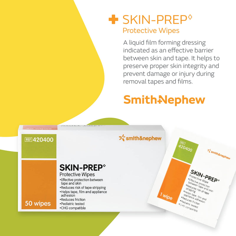 [Australia] - Smith+Nephew SKIN-PREP◊ Wipes, Protective Dressing Wipes, Skin Barrier Film, Contains Alcohol, Box of 50 