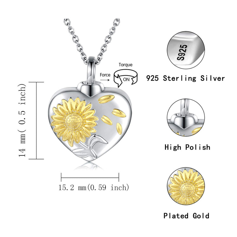 [Australia] - Sunflower Urn Pendant Necklace 925 Sterling Silver Keepsakes Cremation Jewelry for Ashes Necklace You are My Sunshine Memorial Always in My Heart Memory Necklace Gift (one Sunflower) 