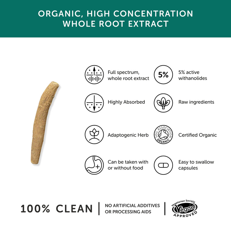[Australia] - Ashwagandha – Together Health – 100% Organic Certified Ashwagandha Roots – High Concentration KSM-66, Full Spectrum Extract – Vegan Friendly – Made in The UK – 30 Vegecaps 30 Count (Pack of 1) 