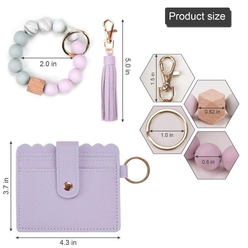 [Australia] - TING-CHUN Wristlet Keychain Silicone Beaded Bracelet PU Leather Tassel Wallet Round Bangle Car Key Ring With Card Holder For Women Girls 