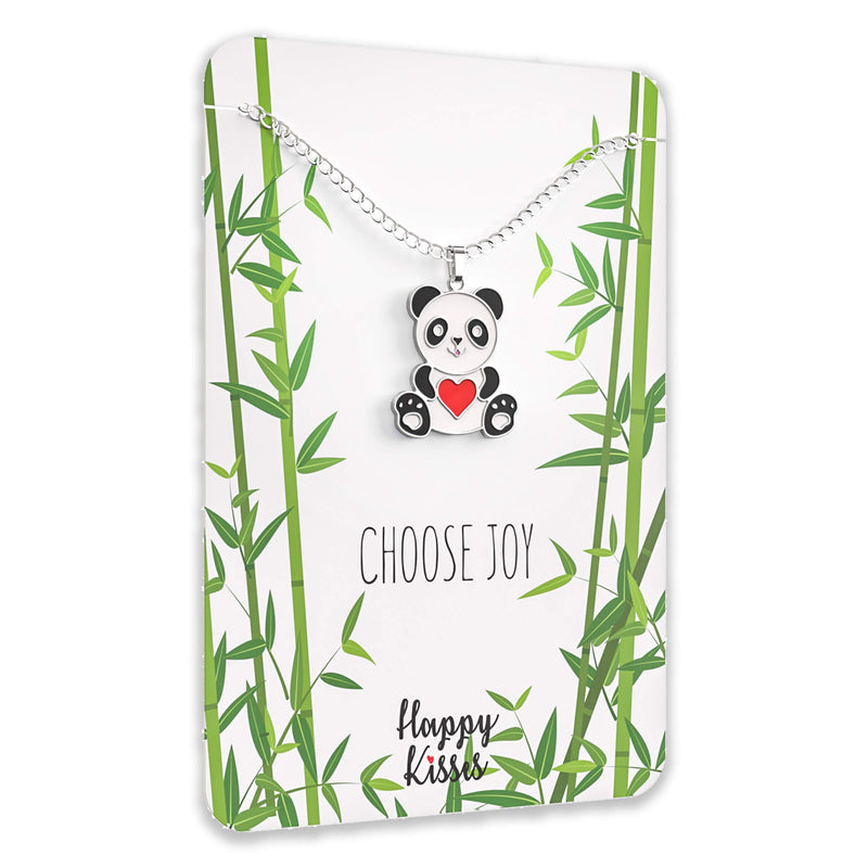 [Australia] - Happy Kisses Panda Necklace Gift – Cute Panda Heart Pendant – Charm Jewelry for Women, Teens, Girls and Kids – with Message Card 