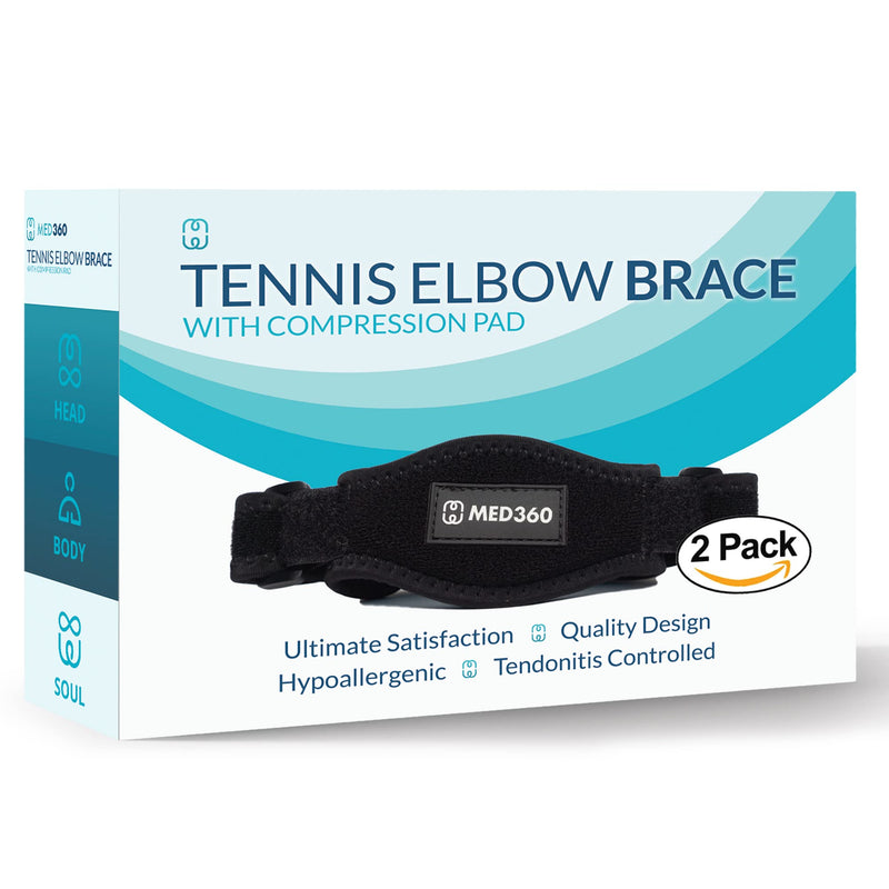 [Australia] - Med360 2 Pack Elbow Brace For Tennis Elbow & Golfer's Elbow Pain Relief - Helps Alleviate Stress & Fatigue From Tendonitis One Size Fits Most for Men and Women 