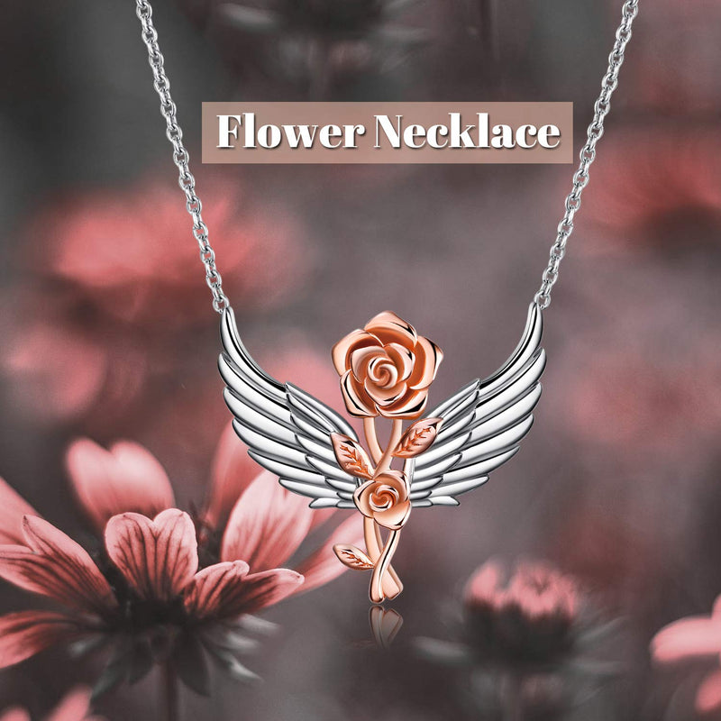 [Australia] - LUHE Sterling Silver Rose Necklace Angel Wing Necklace Jewelry Gift for Mom Daughter rose gold 