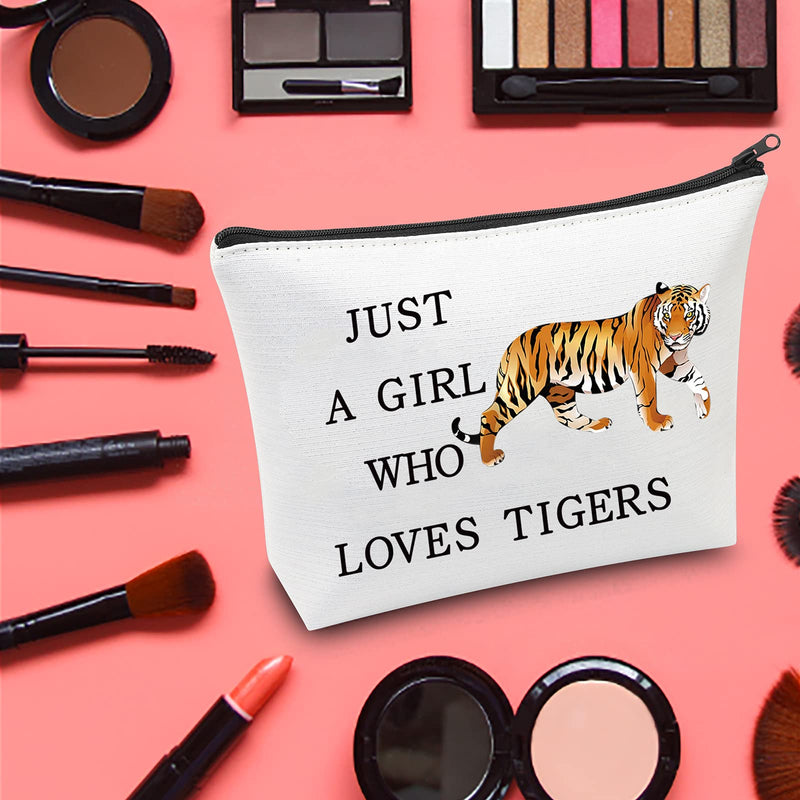 [Australia] - LEVLO Funny Tiger Cosmetic Bag Animal Lover Gift Just A Girl Who Loves Tigers Makeup Zipper Pouch Bag Tiger Lover Gift For Women Girls (Who Loves Tigers) 