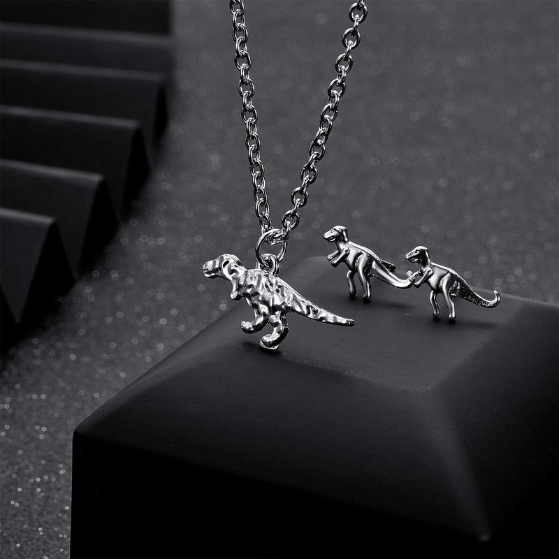 [Australia] - Christmas Dinosaur Jewelry Set, 3 Pieces Dinosaur Pendant Necklace and 3 Pairs Dinosaur Earrings 