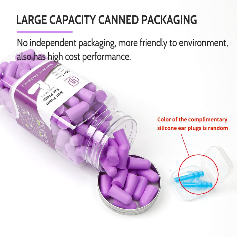 [Australia] - Ultra Soft Foam Earplugs 60 Pairs, 38dB SNR Ear Plugs for Sleeping, Study, Shooting, and All Loud Noise by Lysian, Purple 