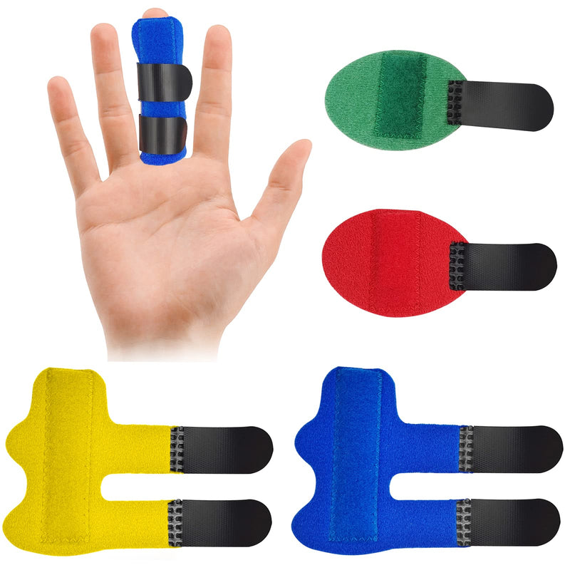 [Australia] - Trigger Finger Splints, 4 PCS Adjustable Fixing Sleeves Fractures Splints for Broken Finger, Pinky Finger, Injured Finger Ideal, Sport Injuries (Red + Green + Blue + Yellow) Red + Green + Blue + Yellow 