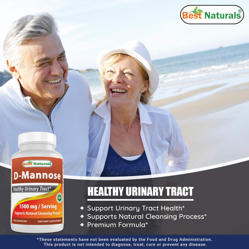[Australia] - Best Naturals D-Mannose Capsules - Urinary Tract Cleanse Supplement 1500mg/Serving - 120 Count (120 Count (Pack of 1)) 120 Count (Pack of 1) 