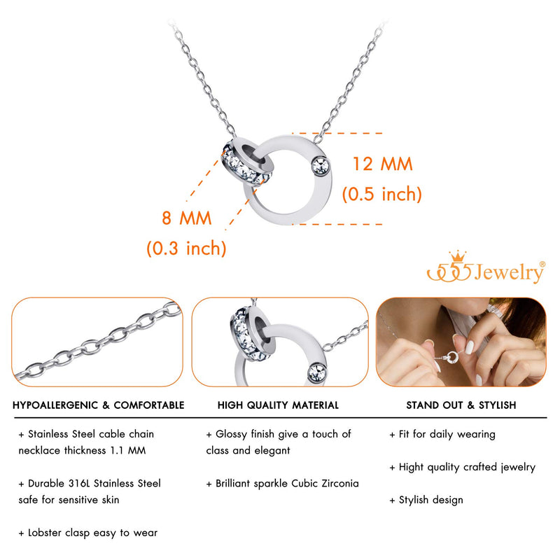 [Australia] - 555Jewelry Stainless Steel Interlocking Rings Necklace Pendant for Women & Girls Silver 