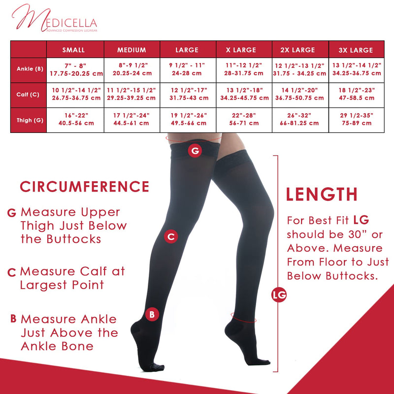 [Australia] - Medicella Premier Closed Toe Thigh High Compression Stockings for Women 20-30 mmHg Medical Quality Large Black 