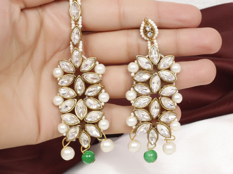 [Australia] - Ratna creation Women's SANARA Indian Traditional Antique Gold Pearl Green Long Strand Necklace & Earring Bollywoood Wedding Jewelry Set Green 