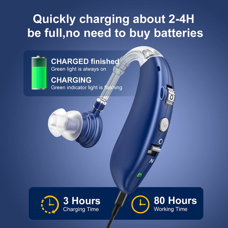 [Australia] - Rechargeable Hearing Aid for Seniors, LIGINN Hearing Amplifier Aids, Sound Amplifier Device with Noise Cancelling,Digital Ear for Hearing Loss Tinnitus,Invisible Ear with Volume Control Blue 