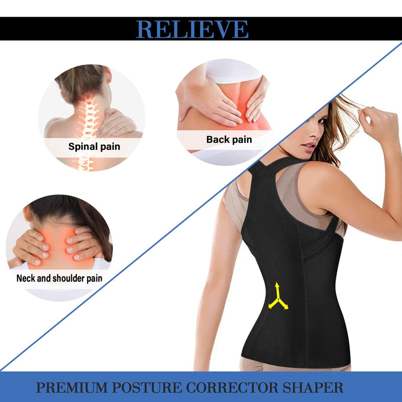 [Australia] - Women Back Braces Posture Corrector Waist Trainer Vest Tummy Control Body Shaper for Spinal Neck Shoulder and Upper Back Supports (S, Black) Small (Pack of 1) 