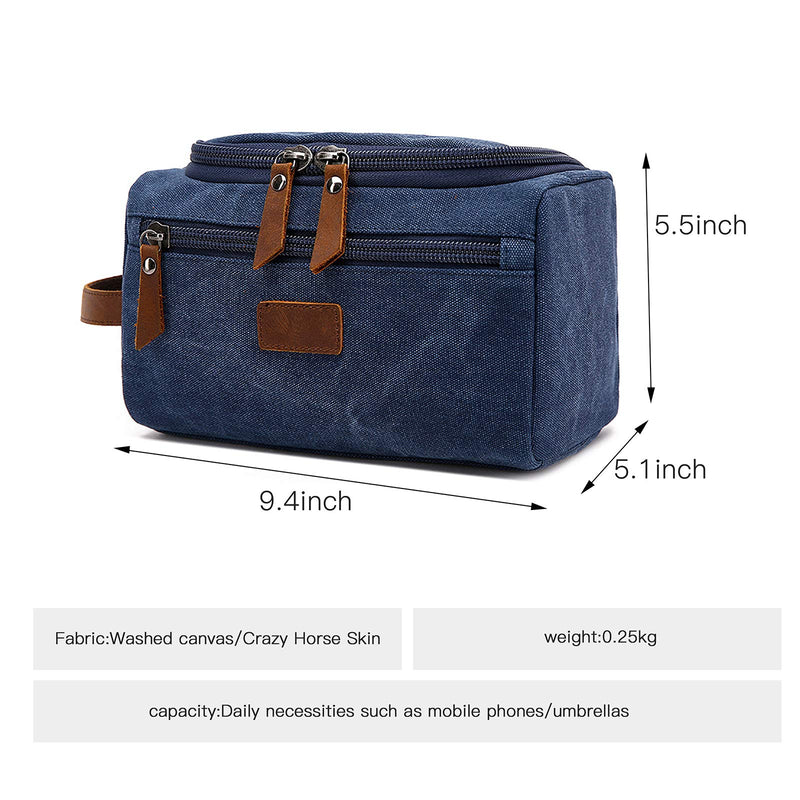 [Australia] - Mens Travel Toiletry Bag Dopp Kit - w/ PU Leather Handle Water Resistant Shaving Dopp Kit Travel Organizer Bag for Men - Best Gift for Men Father Denim Blue 