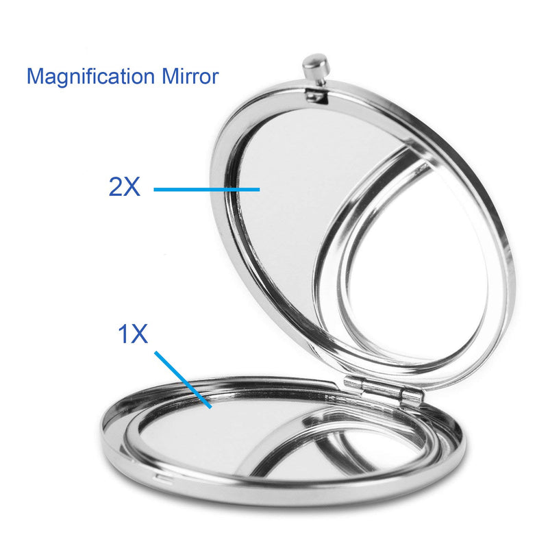 [Australia] - Compact Mirror Dynippy Round Silver Double-sided With 2 x 1x Magnification Makeup Mirror for Purses and Travel Folding Mini Pocket Mirror Portable Hand for Girls Woman Mother Great Gift - Unicorn Unicorn Pattern 