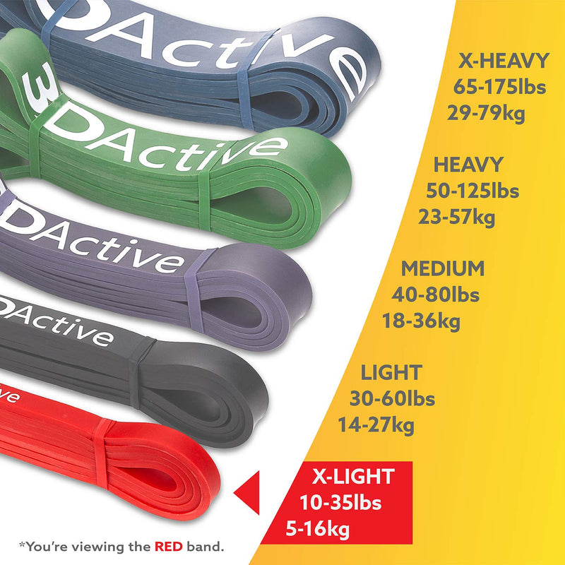 [Australia] - 3DActive Pull Up Assist Band - Resistance Band for Strength Training, Powerlifting, Body Stretching, CrossFit. Free Exercise Guide. #1 Red- 10 to 35 Pounds (1/2 *4.5mm) - Single Band 