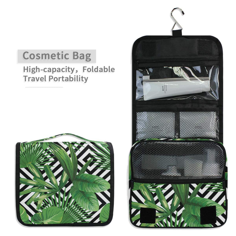 [Australia] - CUTEXL Cosmetic Bag Geometric Tropical Palm Leaves Plaid Large Hanging Wash Gargle Bag Portable Travel Toiletry Bag Makeup Case Organizer for Women Lady 