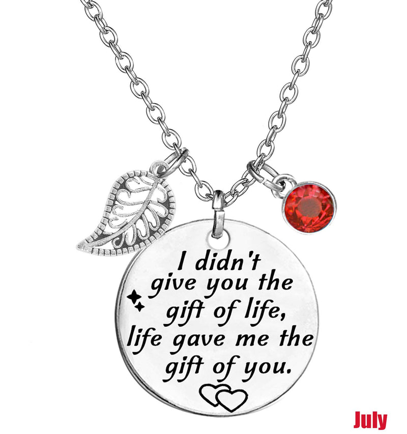 [Australia] - TISDA Stepdaughter Gift,Daughter In Law Gift,I Didn't Give You The Gift of Life, Life Gave Me The Gift of You Necklace Birthstone Pendant White July 