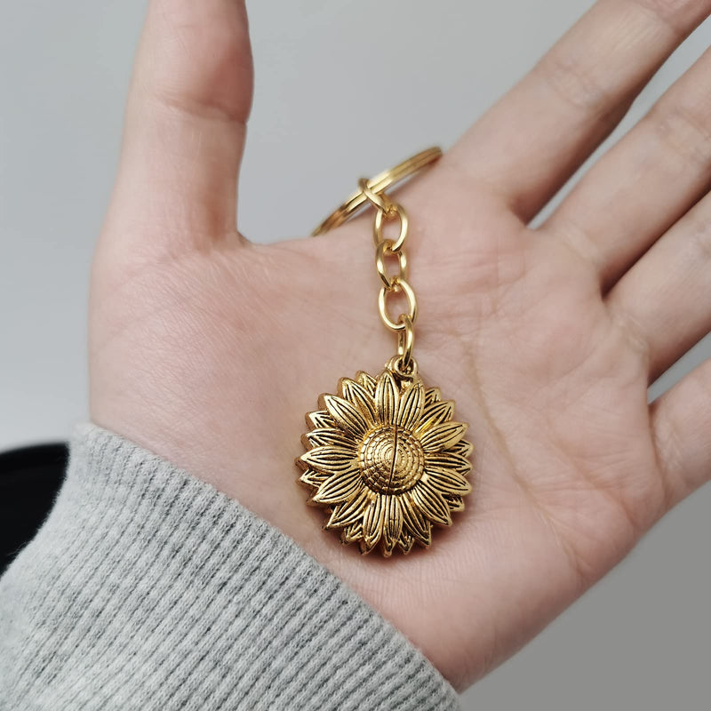 [Australia] - LuxglitterLin Heart Shape 316L Medical ID Alert Keychain for Men Women Laser Engraved Keyring SOS Emergency Sunflower type 2 diabetic(gold) 