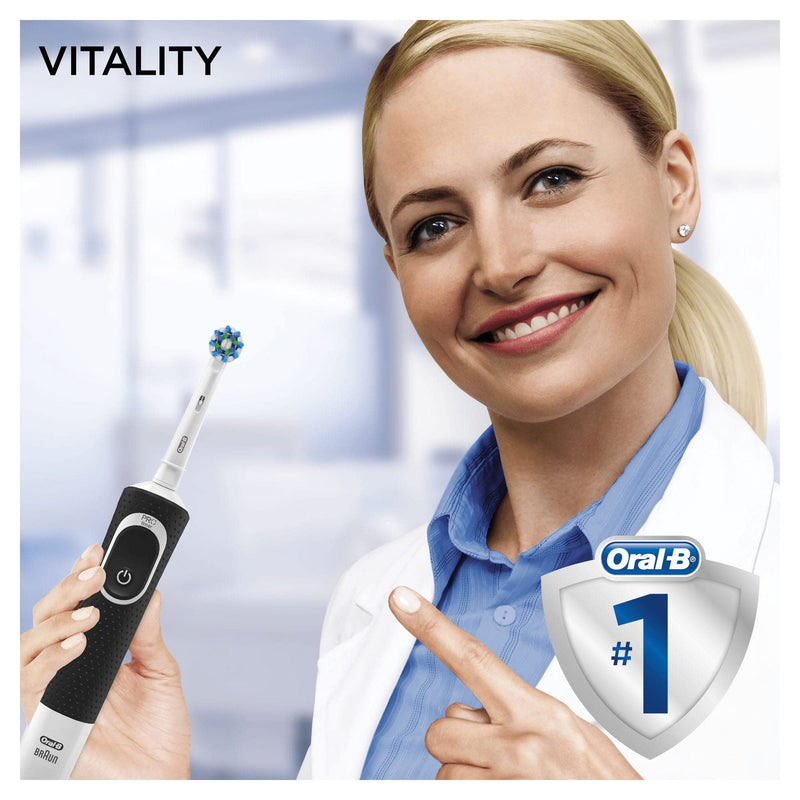 [Australia] - Oral-B Vitality CrossAction Electric Toothbrush, 1 Handle, 1 Cross Action Toothbrush Head, 1 Mode with 2D Cleaning, 2 Pin UK Plug, Black & White Old Black 