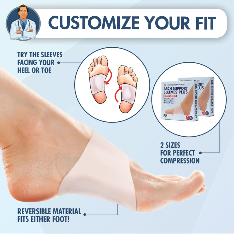 [Australia] - Dr. Frederick's Original Arch Support Sleeves Plus - Doctor Developed Flat Foot Arch Supports for Men & Women - 2 Pieces - Arch Pain Relief - Large/XL Large/X-Large (Pack of 2) 
