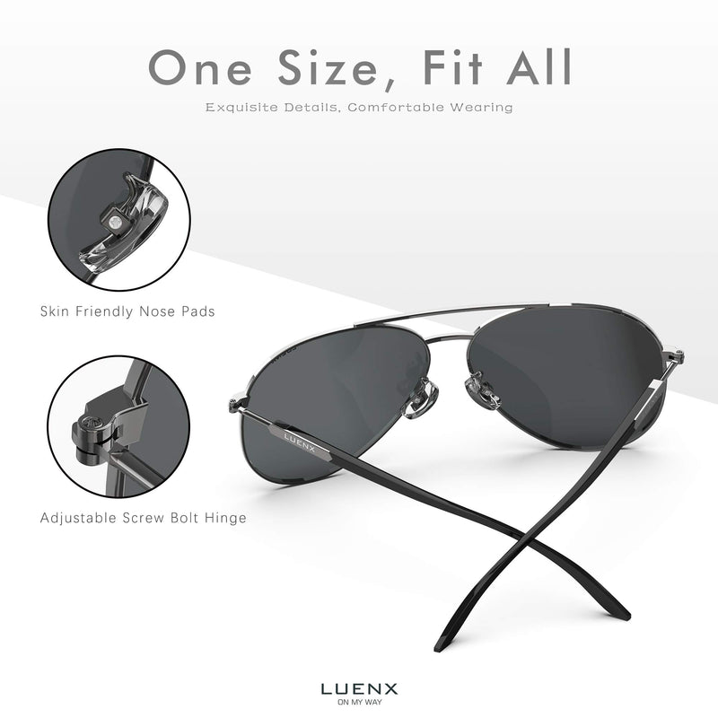 [Australia] - LUENX Aviator Sunglasses for Men Women-Polarized Driving UV 400 Protection with Case 1-black/Gun Frame/Non-mirrored 60 Millimeters 