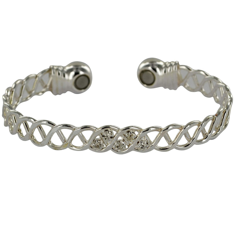 [Australia] - Pure Copper Magnetic Bracelet Bangle Women’s Shiny Silver Crystal Design 2 Strong Magnets Ladies Gift Pouch Included! Magnatural® 