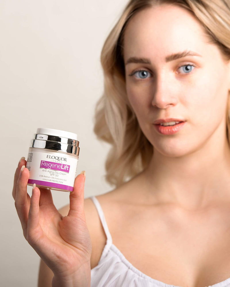 [Australia] - Eloquor RegeneLift Anti-Aging Day Cream SPF 50 | Face Moisturiser with Retinol, Hyaluronic Acid & Aloe Vera | Reduces Signs of Aging + UV Protection | Natural, Organic & Cruelty-Free | All Skin Types 