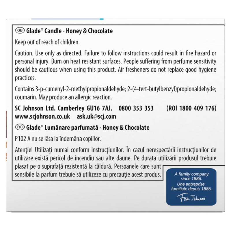 [Australia] - Glade Scented Candle, Air Freshener Wax Candle for Aromatherapy, 120 g, 30 Hour Burn Time, Honey & Chocolate, 1 Candle 120 g (Pack of 1) 