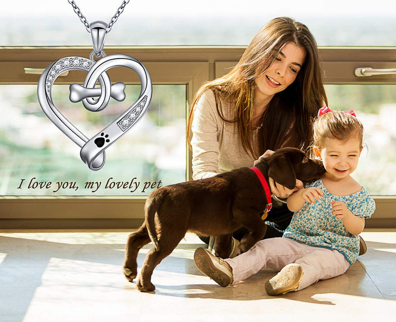 [Australia] - YinShan Paw Print Necklace Cat Puppy Paw Earrings Sterling Silver Hypoallergenic Dog Paw and Bone Friendship Cubic Zirconia Paw Set for Women Teen Girls Paw with Bone Necklace 