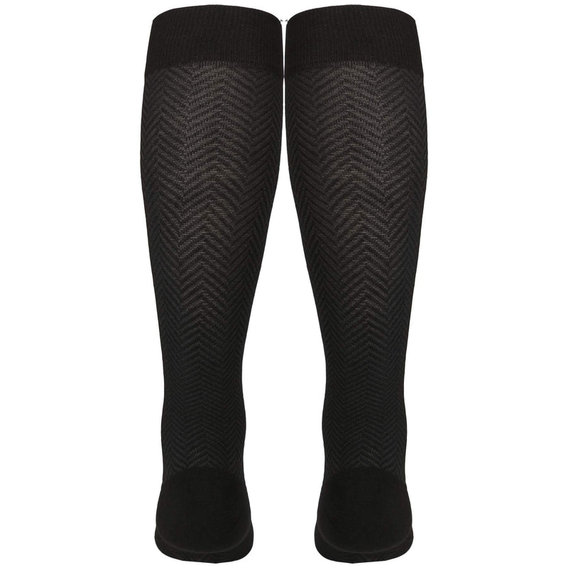 [Australia] - NuVein 15-20 mmHg Compression Socks for Women, Chevron Pattern Trouser Style, Knee High, Closed Toe, Black, Large 