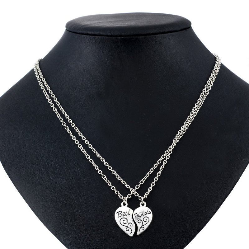 [Australia] - MJartoria BFF Necklaces for 2 Split Heart Engraved Weirdo 1 Weirdo 2 Friendship Necklace Set Best Friends Forever Pendant A-silver-best friends 