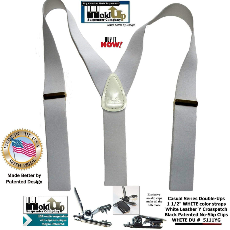 [Australia] - HoldUp White Casual Series Dual-clip Double-Upn Style Men's Suspenders with Y-back white Crosspatch 