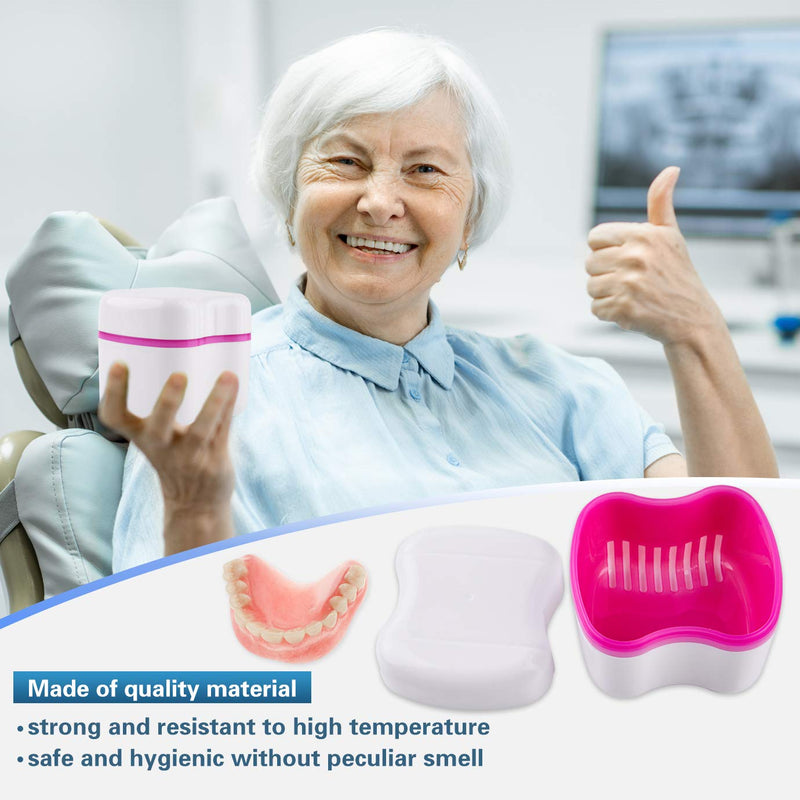 [Australia] - 2 Denture Bath Case and 2 Denture Cleaner Brushes Retainer Denture Box, Tophoniex Dentures Container with Basket Denture Holder for Travel Retainer Cleaning 