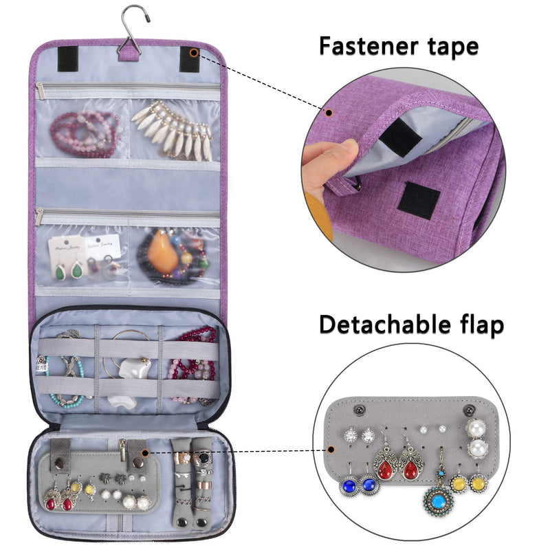 [Australia] - Teamoy Travel Jewelry Hanging Roll Bag Necklace Storage Holder for Business Trip, Purple(No Accessories Included) 