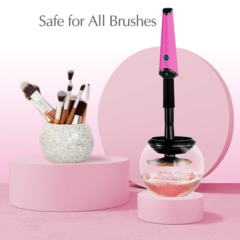 [Australia] - Luxe Electric Makeup Brush Cleaner | Includes Brush Spinner, Cleaner Dock, Brush Collars, Cleaning Bowl, AC Charging Cable, and User Guide | For Casual Makeup Users to Beauty Experts Pink 