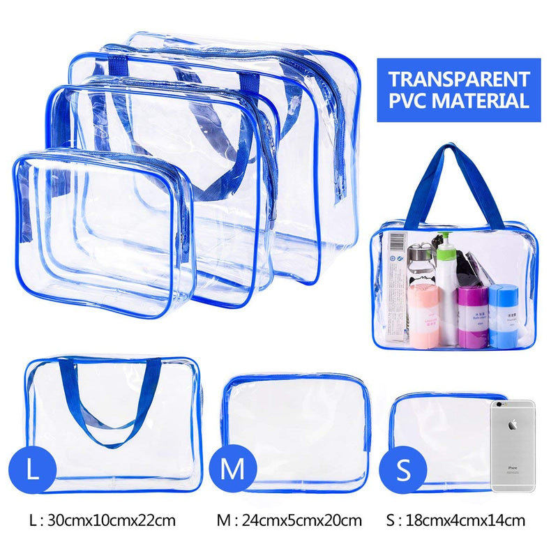 [Australia] - 3Pcs Clear Cosmetic Bag Air Travel Plastic Toiletry Pouch, Water Resistant Travel Toiletry Bag Set with Zipper Closure and Carrying Handle for Women Men, Make-up Brush Case Beach Pool Spa Gym Bags (Blue) Blue 