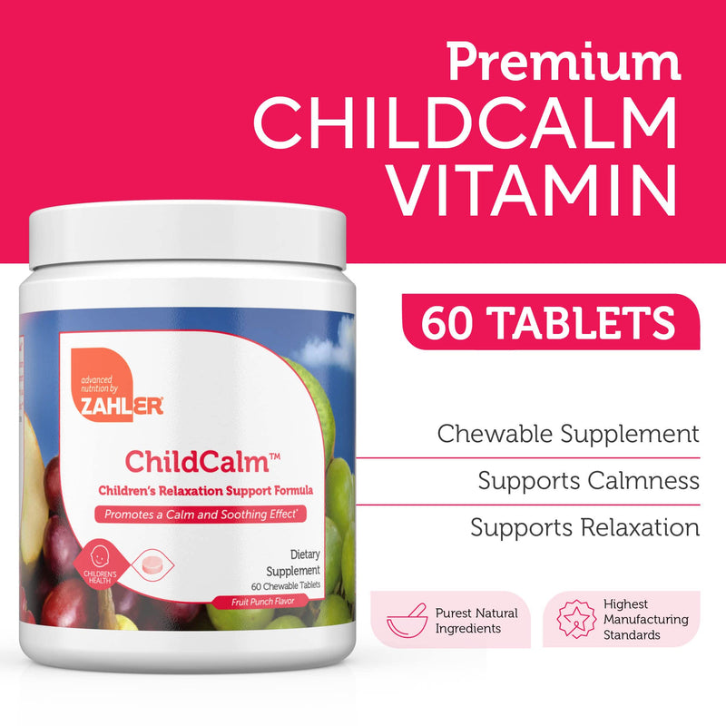 [Australia] - Zahler ChildCalm, Kosher Fruit Punch Chewable Magnesium for Kids - Natural Calm, Mood Support, and Relaxation - Calming Kids Magnesium Supplement Childrens Magnesium Glycinate, 60 Tablets 