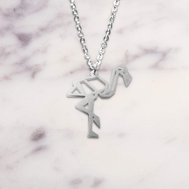 [Australia] - La Menagerie Flamingo Silver Origami Jewelry & Silver Geometric Necklace – 925 Sterling Plated Silver Necklace & Flamingo Necklaces for Women – Flamingo Necklace for Girls & Necklace 