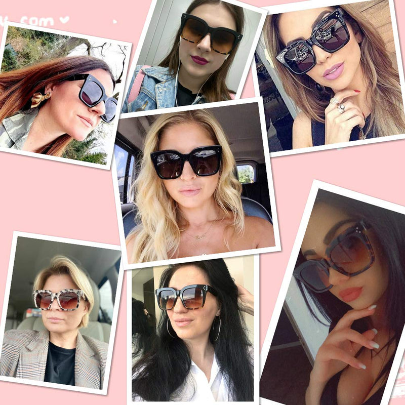 [Australia] - TAOTAOQI Vintage Women Oversized Sunglasses Designer Luxury Square Sun Glasses UV400 Protection Flat Lens 2 Pack (Black Frame Grey Lens/Black Frame Grey Lens) 