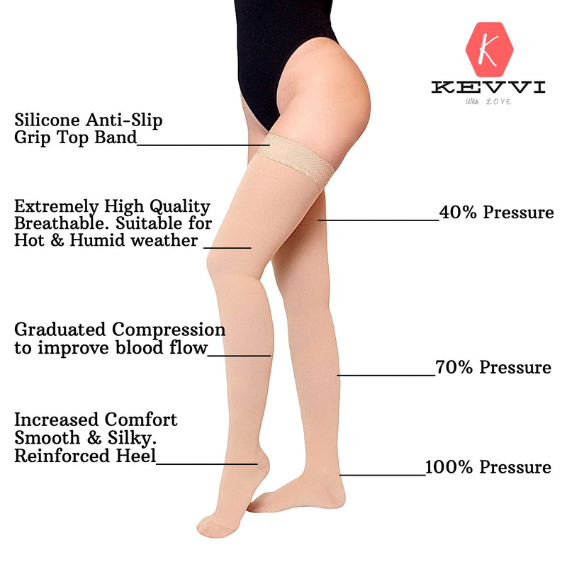 [Australia] - KEVVI -Thigh High Compression Socks 20-30 mmHg Medical Support Hose Medical Compression Socks Thigh High Ted Hose Ted Hosiery Beige Medium 