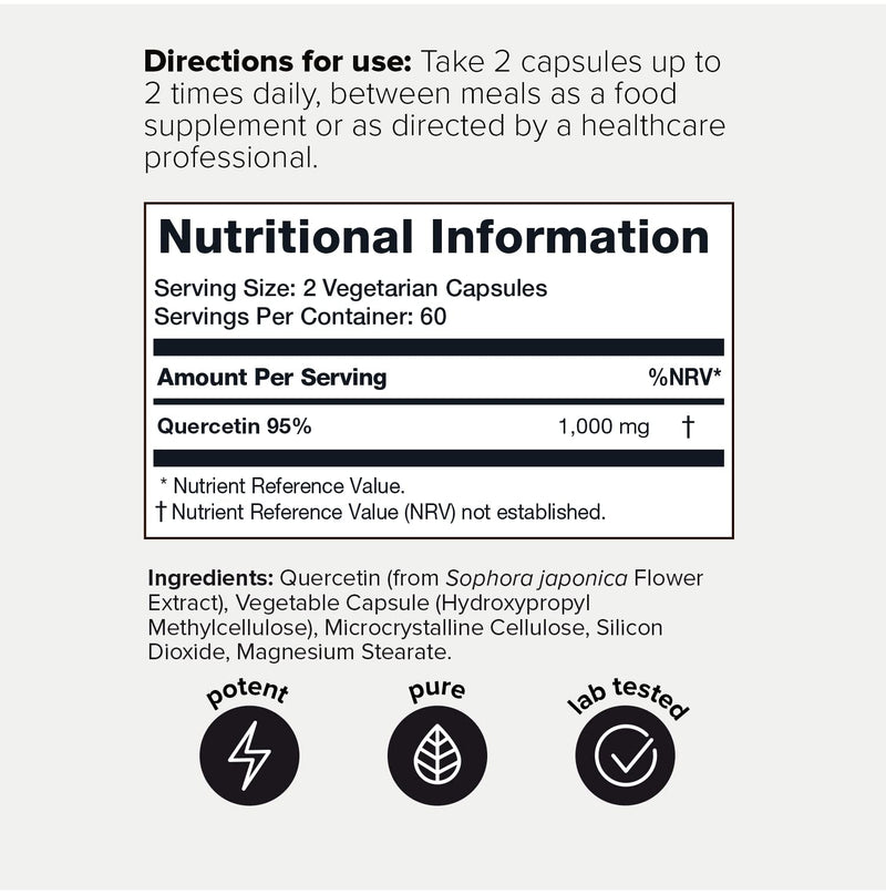 [Australia] - Ultra High Purity Quercetin Capsules - 95%+ Highly Purified and Highly Bioavailable - 1000mg Per Serving - 120 Capsules Quercetin Supplement 
