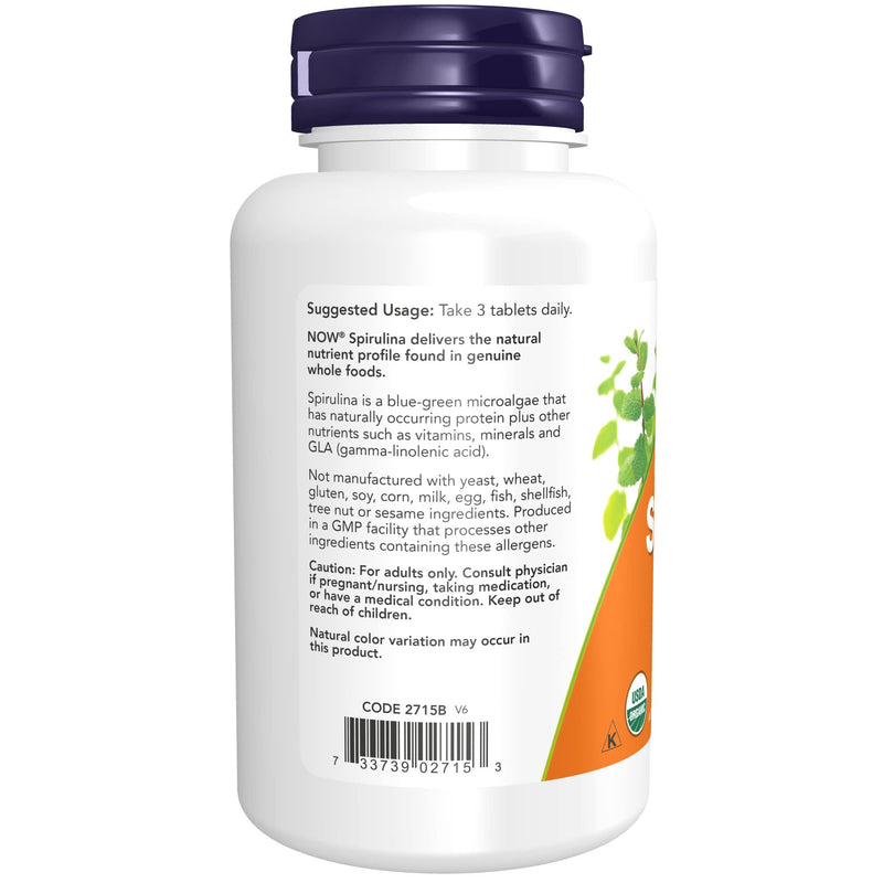 [Australia] - NOW Supplements, Certified Organic, Spirulina 1000 mg (Double Strength), Rich in Beta-Carotene (Vitamin A) and B-12 with naturally occurring GLA , 120 Tablets 